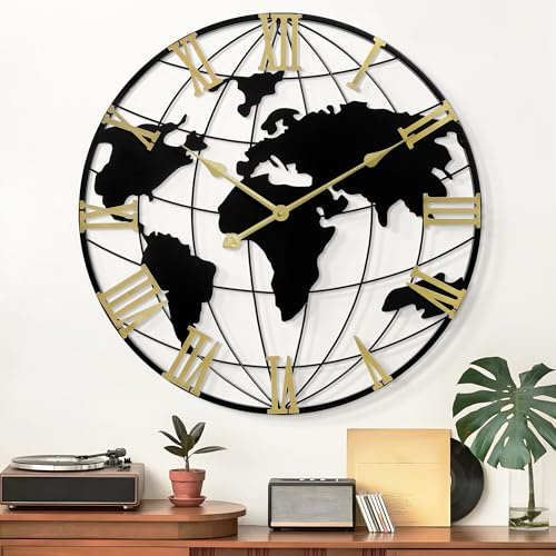 LEIKE Large Wall Clock 40IN, World Map Modern Style Wall Clocks, Big Clock for Wall Living Room Decor, Office Wall Decor, Silent Non-Ticking for Bedroom, Kitchen, School