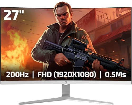 GAMEPOWER Vivid T50 Curved Gaming Monitor 27 Zoll, 200 Hz, Full HD 1080p, VA Panel, 0,5 ms, 125% sRGB, FreeSync & G-Sync, Weiß, Rahmenlos, integrierte Lautsprecher