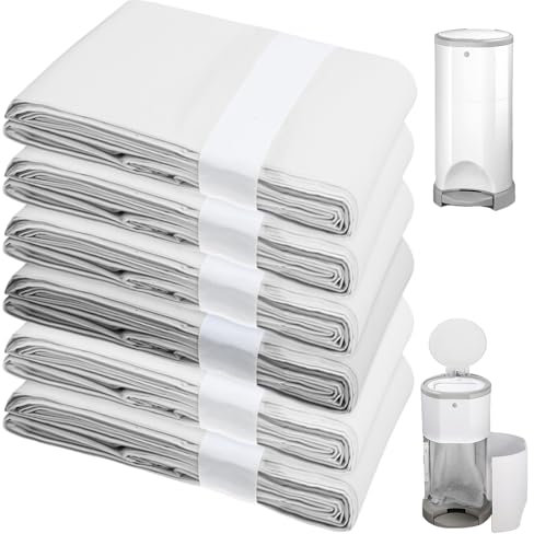 Pack of 6 Nappy Bin Refill Film Compatible with Korbell: 16 L Refill Bag Refill Film Nappy Bin Bag Nappy Disposal Bag Odour-Proof White