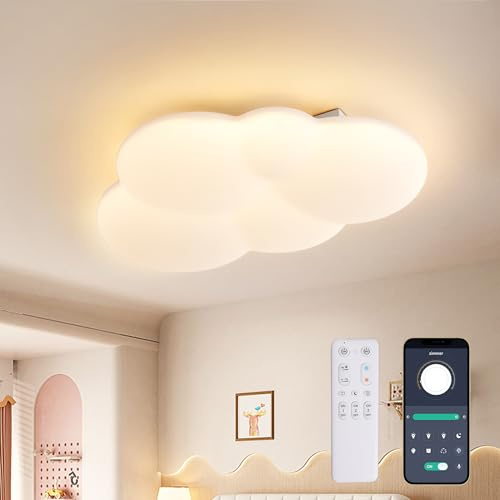 YUEEU 40CM 32W PE Lampara Infantil Techo, Lámpara de techo LED Regulable con Control Remoto 3000-6000K, Lámpara LED de Nubes Luces para Habitacion, Plafon Led Techo para Dormitorio de bebé