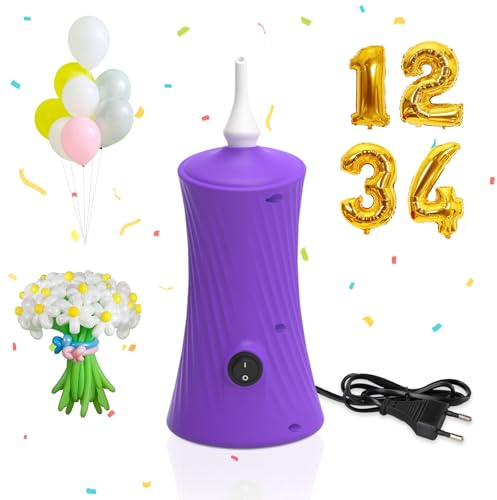 PlusFive Pompe à Ballons Électrique - Gonfleur Electrique pour Ballons Longs & Feuille d'Aluminium, Pompe Ballon Portable, Pompe Gonflage pour Ballons Anniversaire, Mariage, Noël & Décorations de Fête
