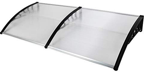 Bonnlo Auvent Porte D'entree|Marquise de Porte Exterieur en Polycarbonate et Support Plastique|Toit Protection Contre la Pluie et Le Soleil (Transparent,Support Noir,100x200cm)