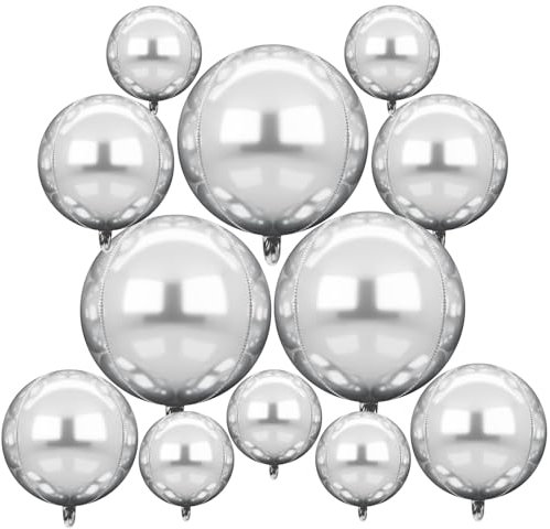 Ballons en Aluminium 4D Argentés,12 Pièces Ballon Argenté Métal Ballon,ballon Argenté Métallique,XXL Ballons Argentés pour fête prénatale, anniversaire, Nouvel An, décoration de mariage, anniversaire