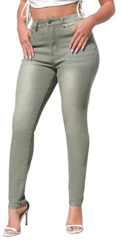 Onsoyours Jean Skinny Femme Taille Elastique Jeggings Taille Haute avec Poches Extensible Mode Slim Pantalon en Denim Stretch Crayon Pantalon C Vert L
