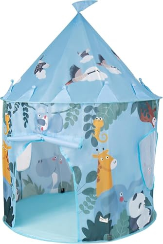 Relsy Blue Kids Play Tent Outdoor Blue Safari Jungle Design, 135cm x 100cm, Kids Play Tent, Adventure Indoor & Outdoor Toys Foldable, Garden Toys For Toddler Boys & Children