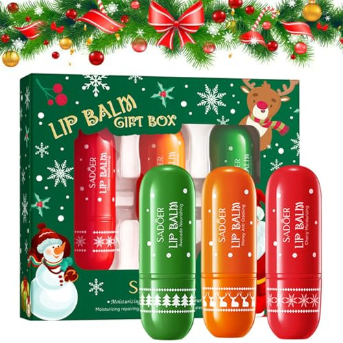 Baume à Lèvres, Baume à Lèvres Hydratant, 3 Pièce Lip Balm, Soin des Lèvres et Hydrater, Cadeau de Noël