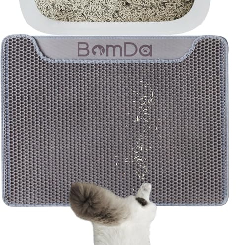 BomDa Tapis Litiere Chat Bac à Litière pour Chats, Katzenstreu Matte, Imperméable Non Toxique Tapis de Litière pour Chat, Double Couche en Nid d'abeille Design(Gris, 58x43cm)