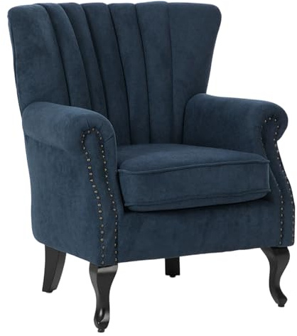 INMOZATA Armchair Chenille Accent Chair High Wingback Arm Fireside Chair Rest Occasional Chairs with Solid Wood Legs for Living Bedroom (Chenille Blue)