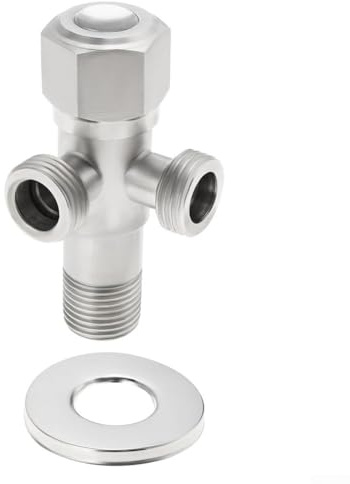 Válvula de doble ángulo de acero inoxidable de 2 vías, 1/2 pulgada 2 salidas conexión de agua grifo de válvula de parada triangular de 90 grados