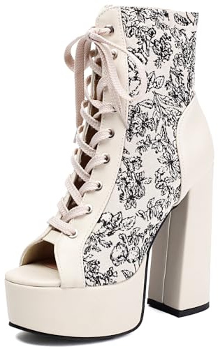 Tjocka platåklackar kvinnor snörning ankelstövlar extremt högklackade tjock sula rund tå gummisula scenframträdande klubb nattskor
