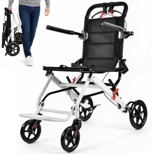 Fauteuil roulant pliable ultra léger, portable avec freins, charge maximale de 100 kg, en alliage d'acier au carbone, idéal pour les personnes âgées de moins de 180 cm, assise de 40 cm