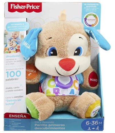 Fisher-Price Ríe y Aprende Perrito Primeros Descubrimientos, peluche interactivo con luces y sonidos, juguete bebé +6 meses, versión español (FPM53)