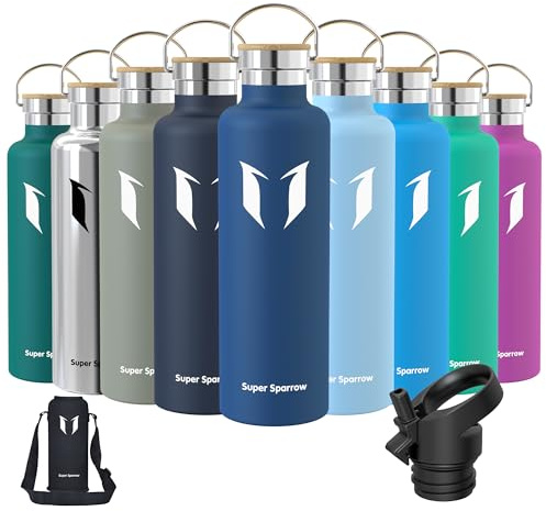 Super Sparrow Borraccia Termica 1L , Bottiglia Termica Senza Perdite - Senza BPA Borracce, per Bambini, Scuola, Sport, Campeggio, Yoga, Palestra, Ciclismo