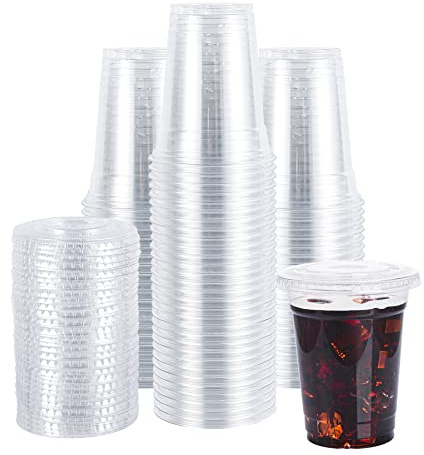 Lullaby 200 Pack 12oz Clear Plastic Cups with Lids, Disposable To Go Cups for Daily Use, Party and Wedding