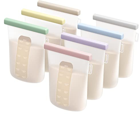 Nuliie 7 pezzi riutilizzabili contenitori latte materno, 12oz/360ml a prova di perdite, sacchetti latte materno in silicone alimentare per l'allattamento al seno, BPA Free, doppio sigillo