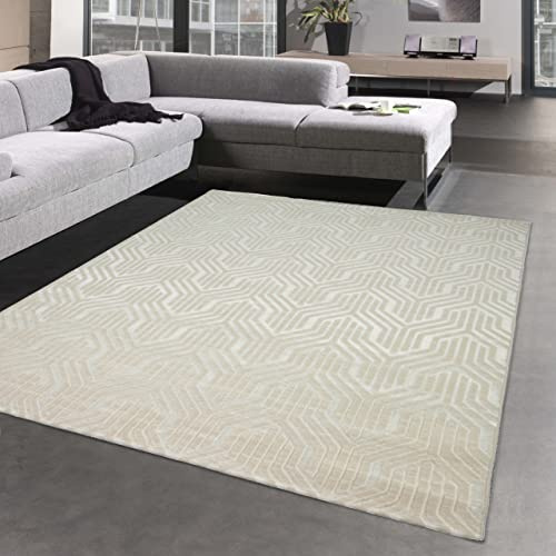 CARPETIA enkel orientalisk matta med modern design | lättskött | krämfärgad, 140 x 200 cm | Mjuk, lättskött, smutsavvisande och hållbar, allergivänlig, OEKO-TEX-testad, för vardagsrum och sovrum
