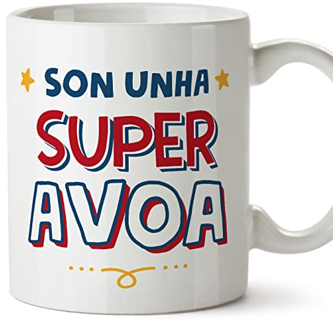 MUGFFINS Tazas para ABUELA - En Gallego - Son Súper - 11 oz / 330 ml - Regalo original y divertido