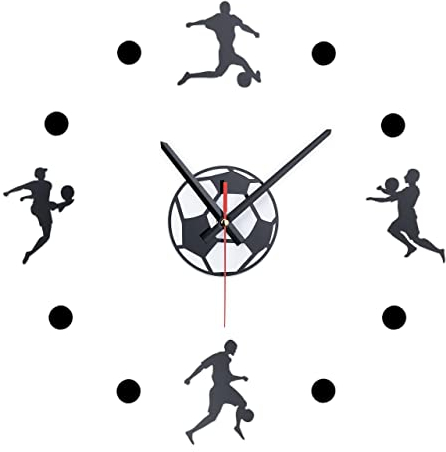 Relaxdays Orologio da Parete Adesivo DIY, Tema Calcio 3D, Ø 50-100 cm, Muro Cameretta dei Bambini, Salotto, Nero Bianco, Ferro