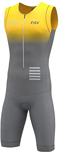FDX Herren Radfahren Skinsuit - 3D Gepolsterter Atmungsaktiver Schnell Trocken Triathlon Anzug - Kurzarm Einteiler Bodysuit für Fahrradtraining Rennrad Top Radfahrer Kleidung (Duo Gelb-L)