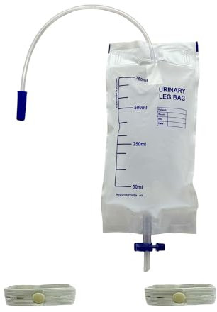 Sacca per la raccolta urine da gamba - monouso - capacità ml. 750 - tubo cm.35 - valvola anti reflusso - scarico a T - CE (conf. 10 pz)