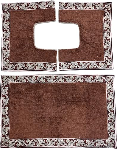 HOME ZEN HOUSEHOLD LINEN Set di tappeti da bagno LOUISE, 3 pezzi, 100% cotone idrofilo superassorbente, 1 tappetino 47x78 cm + 2 tappetini 47x38 cm scendi bidet e scendi water (MARRONE)