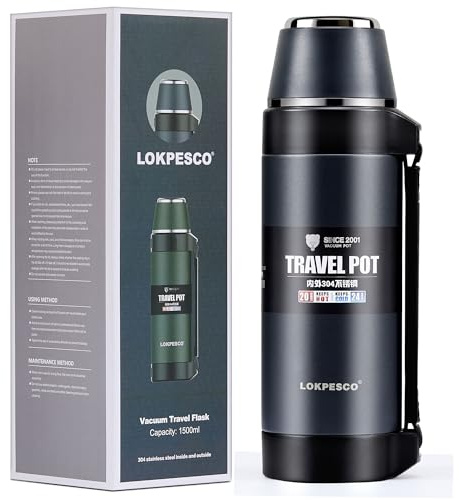 LOKPESCO Flask for Hot Drinks 1.5L, Coffee Thermo Flasks, Stainless Steel Vacuum Insulated Hot Water Bottle, Thermal Flask for Home Office Outdoor, 24hrs Hot|Cold, Leak-Proof, BPA-Free