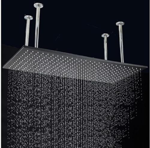 FZSERUN LED Showerhead Stainless Steel Rectangle Rainfall Shower Head Ceiling Mount for Bathroom,Black No LED,40X80CM