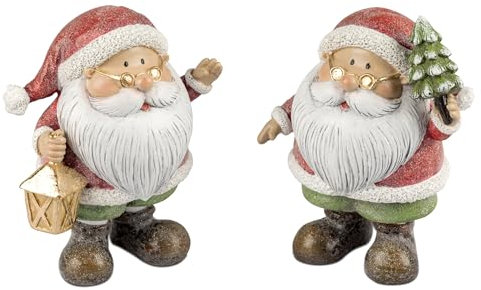 formano 2 x Dekofigur Weihnachtsmann mit Brille | Santa Nikolaus Weihnachtsfigur | 12 cm