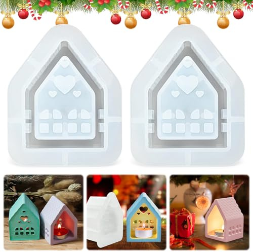 Moules en Silicone pour Maison, 2 moules en silicone Maisons de Moulage, Moules en Silicone, Bougies à Couler, Moule Platre, Pour Verser Avec Plâtre, Moule Maison