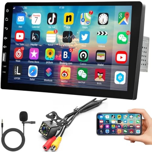Fuluku Autoradio Bluetooth 1 Din Schermo Tattile 9 Pollici Stereo Auto Single Din Supporto IOS/Android Mirror Link, 1080P Video, Hands-free Call, FM Radio, USB In&Out, SWC, EQ, Telecamera Posteriore