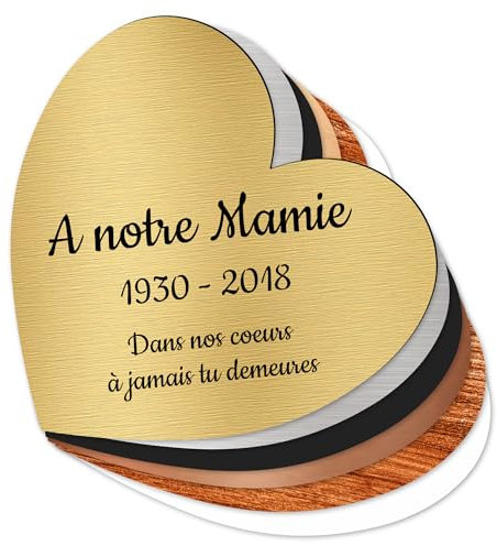 Plaque gravée funéraire, plaque personnalisée Coeur - Plaque commémorative, Columbarium - Texte personnalisé 1 à 3 lignes, Or Brossé (Petit (10x10 cm))