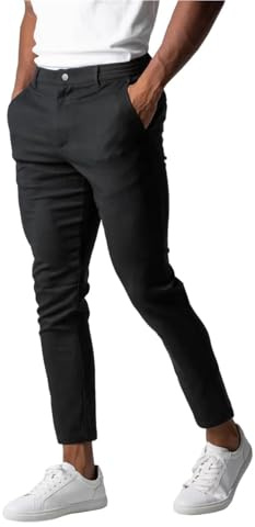 Bizgent - Pantalones chino de hombre, casual, elásticos, corte ajustado, pantalones ajustados, Negro , M