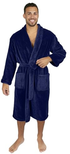 Stars and Stripes Navy Blue 100% Egyptian Cotton Unisex Dressing Gown Super Soft Luxury Velour Towelling Terry Body Wrap Spa Hotel Sleepwear Bathrobe(Navy Blue,S/M)