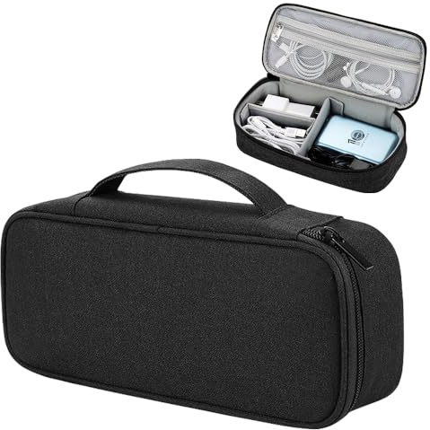 Teskyer Travel Tech Pouch - Borsa organizer portatile per cavi, accessori elettronici, custodia organizer da viaggio per caricabatterie, auricolari, power bank e hard disk, Nero , 25 x 12 x 6.5 cm