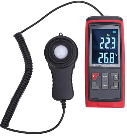 Candeon Luxmetro Esposimetro, Misuratore Di Luce Digitale Palmare Con Sensore Rotato Di 270º, 0-200000lx Misuratore Lumen Luxmetro Portatile Con Termometro Per Rilevamento Dell'Intensità Della Luce