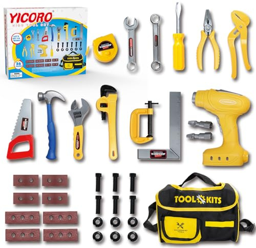 Kids Tool Set – 36 PCS Toddler Tool Set with Electric Drill, Pretend Play Toy Tools for Kids Ages 3,4,5,6,7,8 Years Old, Boy Toys