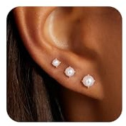 Picuzzy 14K Gold Plated Stud Pearl Earrings for Women - Small Simple Gold Plated Cartilage Flat Back Studs Earrings Set for Second Hole Dainty Tiny Triple Earring Cute Trendy Mini Jewelry for Women