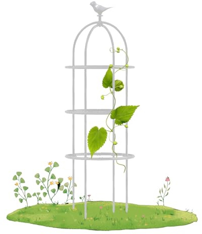 Generisk trädgårds-obelisk-spalier för klätterväxter, tomatväxtbur för stöd, rosa metall, rund obelisker, fågelbursform, 180 x 50 cm, 230 x 50 cm, 280 x 50 cm, 330 x 50 cm