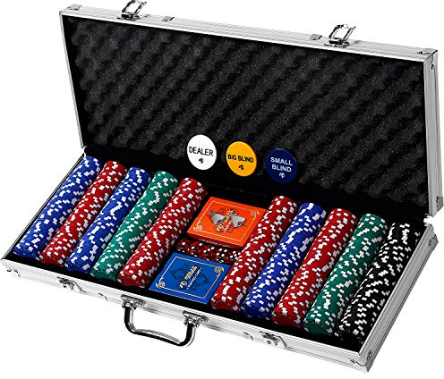 Rally & Roar Poker-Set mit Koffer, 500 Chips, Karten, Würfeln, Aluminiumgehäuse und Schlüsseln: Texas Hold'Em, Blackjack und mehr
