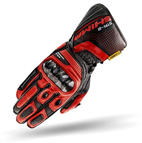 SHIMA STR-2 Motorradhandschuhe Herren - Touchscreen, Sommer, Sport Leder Handschuhe mit Carbon Knöchelprotektor, Handflächen- und Fingerschieber, Verstärkte Handfläche (Schwarz/Rot, XXL)