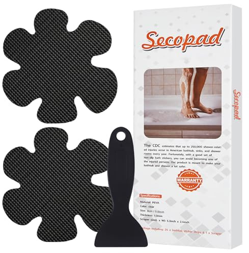 Secopad Bathtub Stickers Non-Slip, 24PCS Safety Shower Treads Adhesive Appliques with Premium Scrape (Black)