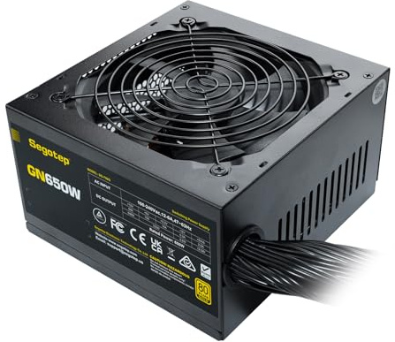 Segotep 650W 80 Plus Gold Certified Non-Modular ATX Power Supply with 6+2 Pin Connectors PFC Protection and RoHS Compliance, 120mm Silent Fan Gaming PSU GN-650 Black