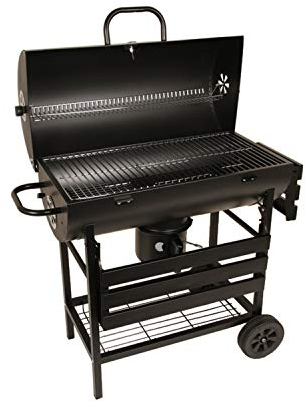 GrillChef Barrel 11531 Grillwagen mit Deckel Grill Holzkohlegrill Holzkohlegrillwagen mit Rädern und 2 Regalen 71 x 35cm für ca. 10 Personen