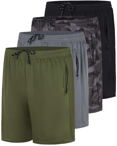 Real Essentials 4er-Pack: Herren-Shorts aus Netzstoff, 17,8 cm, athletisch, Reißverschluss, Workout, Fitnessstudio, Laufen, Basketball (groß und groß erhältlich), 17,8 cm – Set 6, Mittel