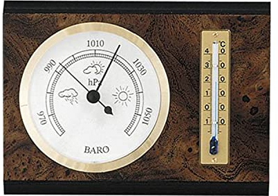 SELVA Barometer, Thermometer, mechanisch, analog, 155 x 115 mm, rechteckig, made in Germany, Farbe:Nusswurzel