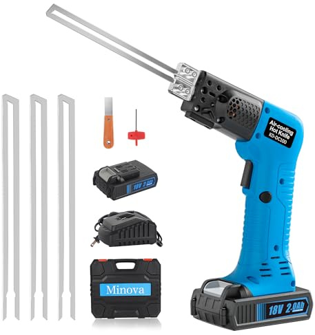 MINOVA Coltello elettrico elettrico senza fili, con 3 lame da 15,2 cm, con custodia resistente e una batteria da 18 V 2,0 Ah per EPP, EPS, XPS, EVA, EPE, PU, KT, spugna