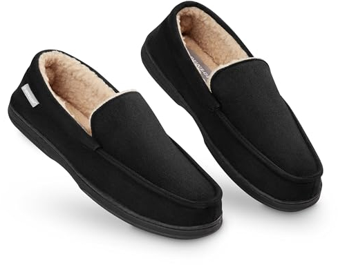 Dunlop Hausschuhe Herren Mokassins mit Memory Foam und Fleece Futter, Rutschfeste Pantoffeln Herren Gr. 41-46 (Schwarz, 45 EU)