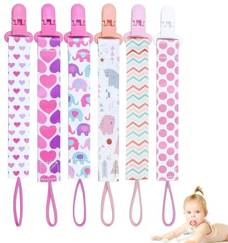 6 Pcs Baby Dummy Strap Clip, Pacifier Clip, Pacifier Holder Soother Chains Clips Fit All, Soothers, Teething Toys, Baby Essentials for Boys and Girls