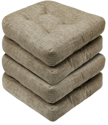 Basic Beyond Chair Cushions for Dining Chairs, Non-Slip Chair Pads, Thick Seat Cushions for Dining Room Chairs, Kitchen Chair Cushions Set of 4, 17 x 17 x 4, Khaki