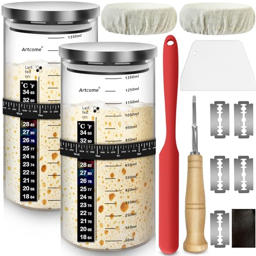 Artcome Kit démarrage levain 2 bocaux verre 1,275,7 g DIY Pro aliments boîte rangement hermétique pâtisserie réutilisable